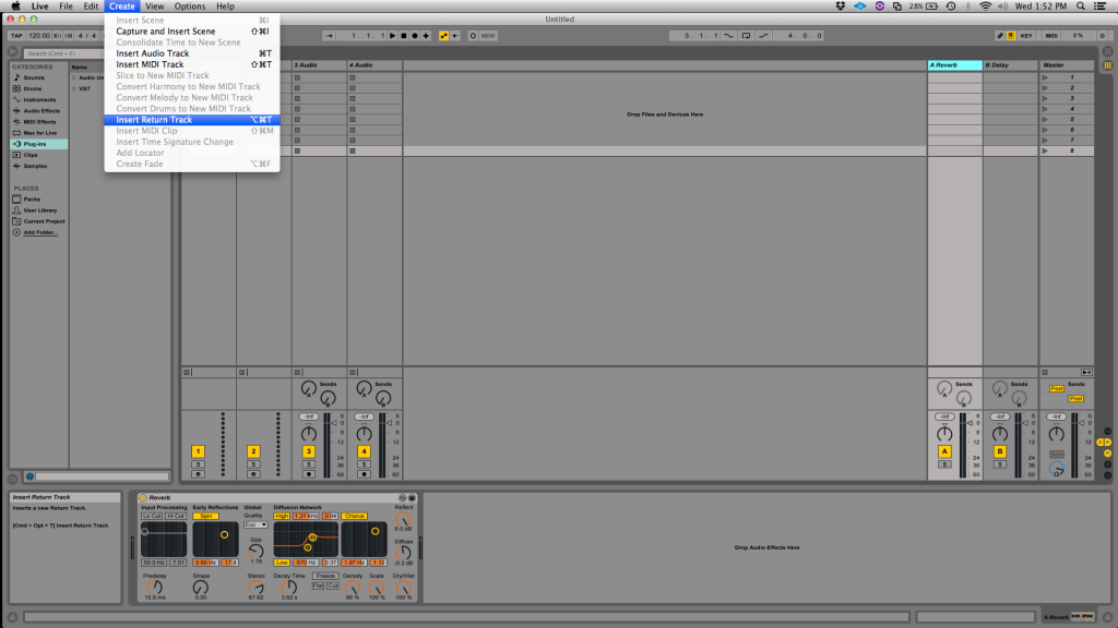 How to add Return Tracks in Ableton Live 9