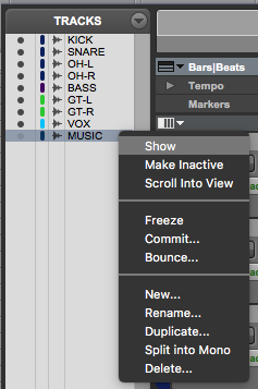 How to hide or show a track in Pro Tools