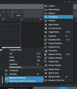 How to transpose MIDI in Studio One 4