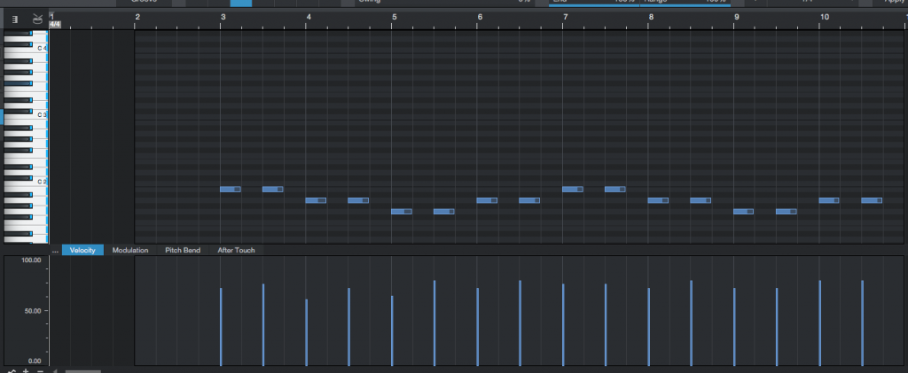 How change the MIDI velocity of a group of notes in Studio One 4